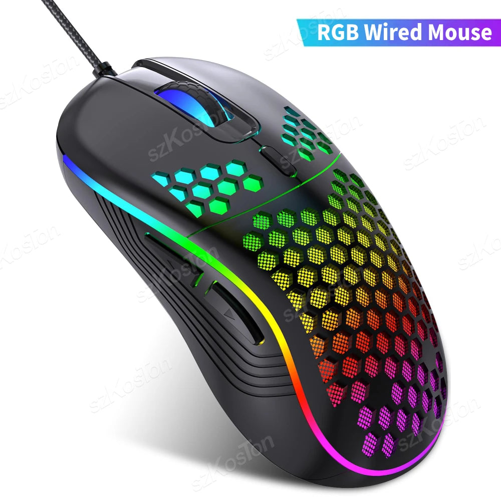 RGB  עכבר גיימינג חוטי בעיצוב חלת דבש עם תאורת